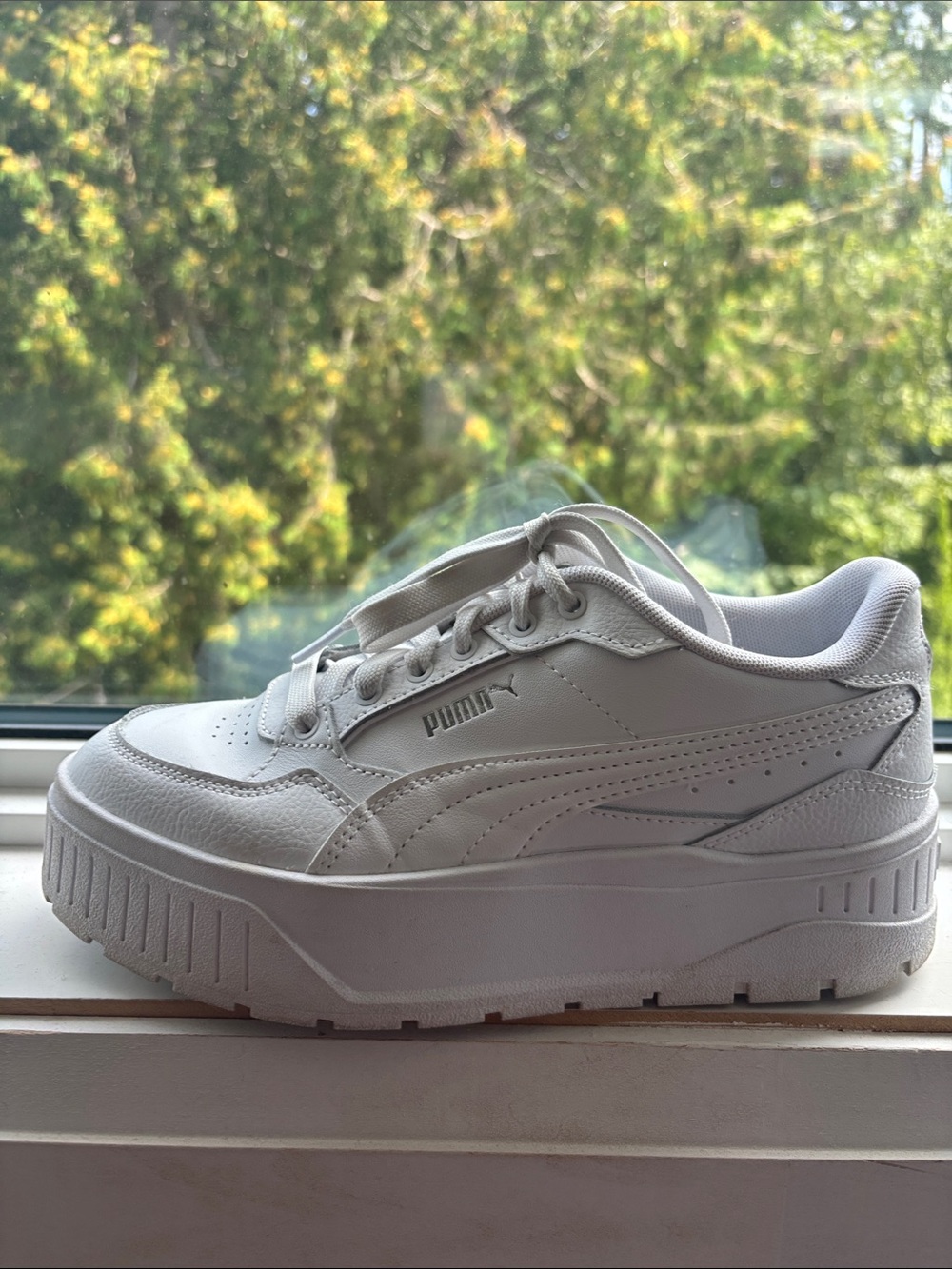 Puma White Platform Sneakers with Elevated Sole
